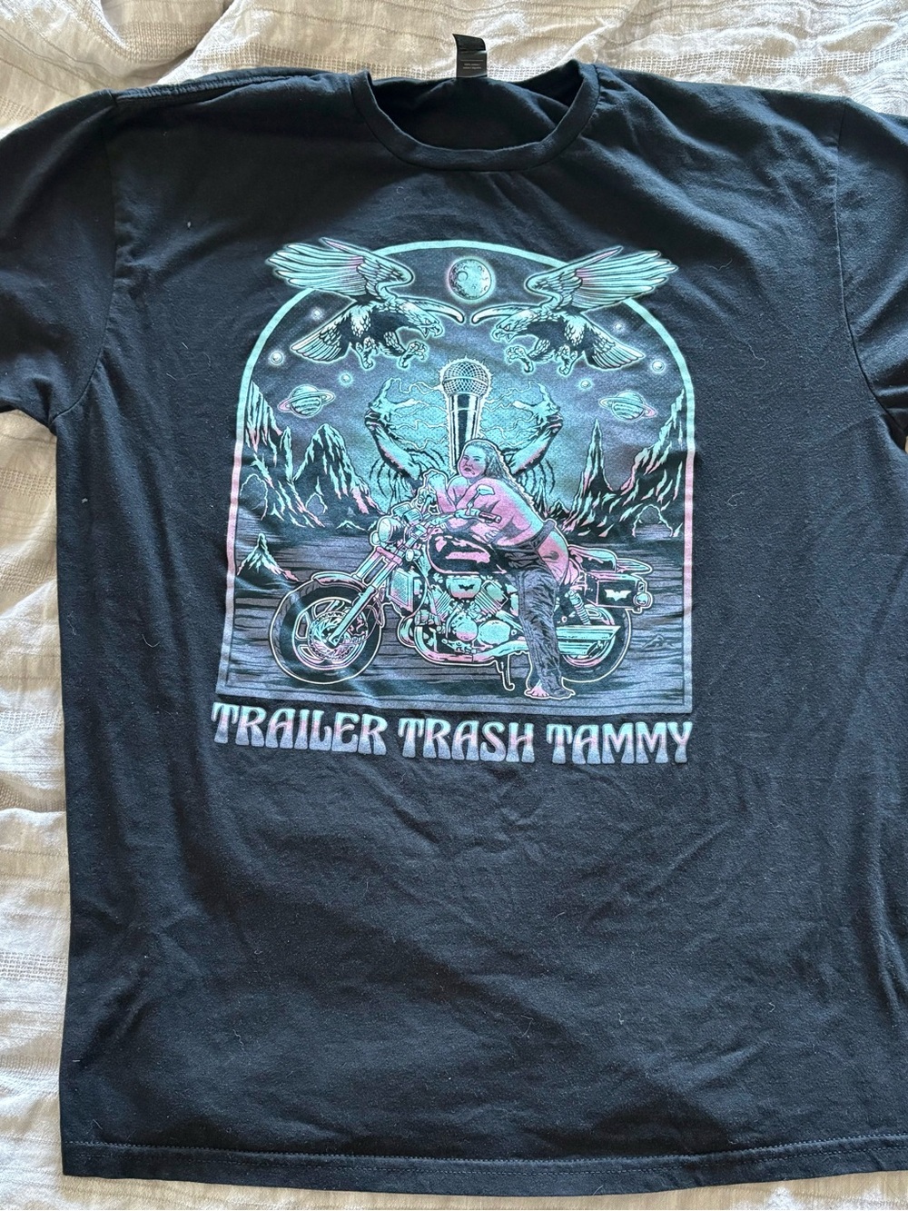 Trailer Trash Tammy Graphic Tee - Black with Teal & Pink Print